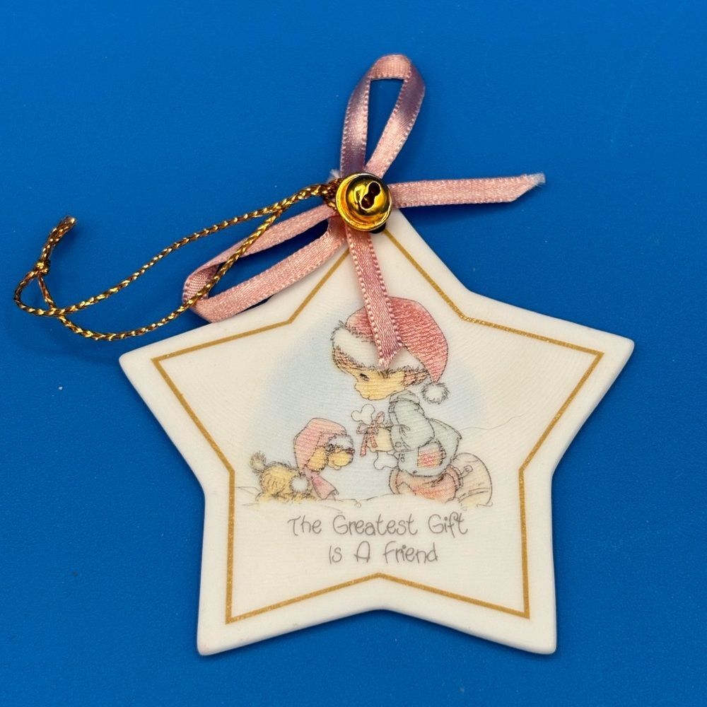 Vtg Precious Moments Bisque Porcelain Star Christmas Ornaments-3-Religious - Picture 8 of 12